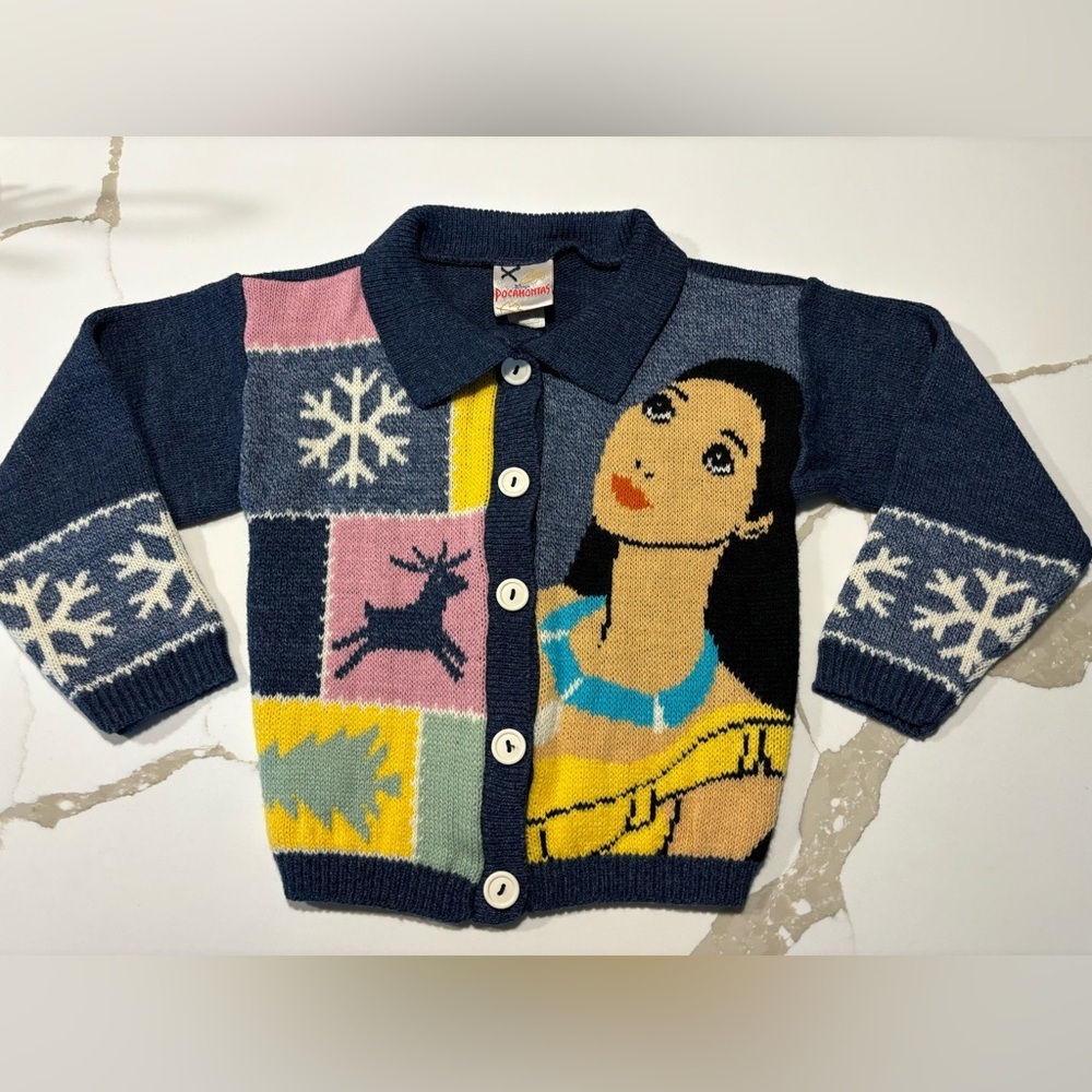 RARE 90s Y2K Disney Pocahontas Knit Cardigan Sweater Girls Size 6x